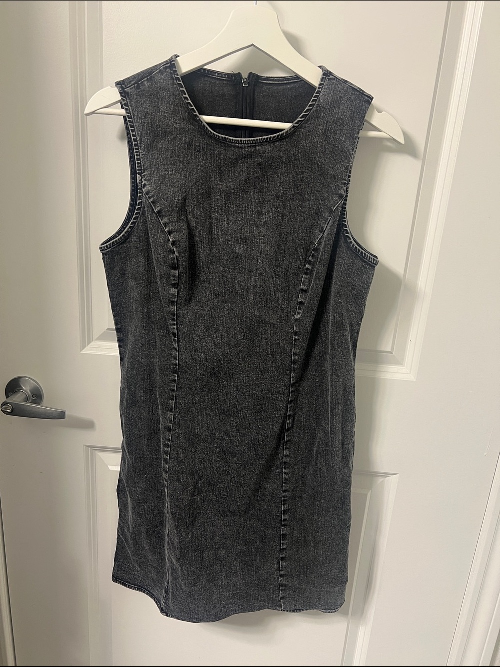Sleeveless Washed Black Denim Sheath Dress